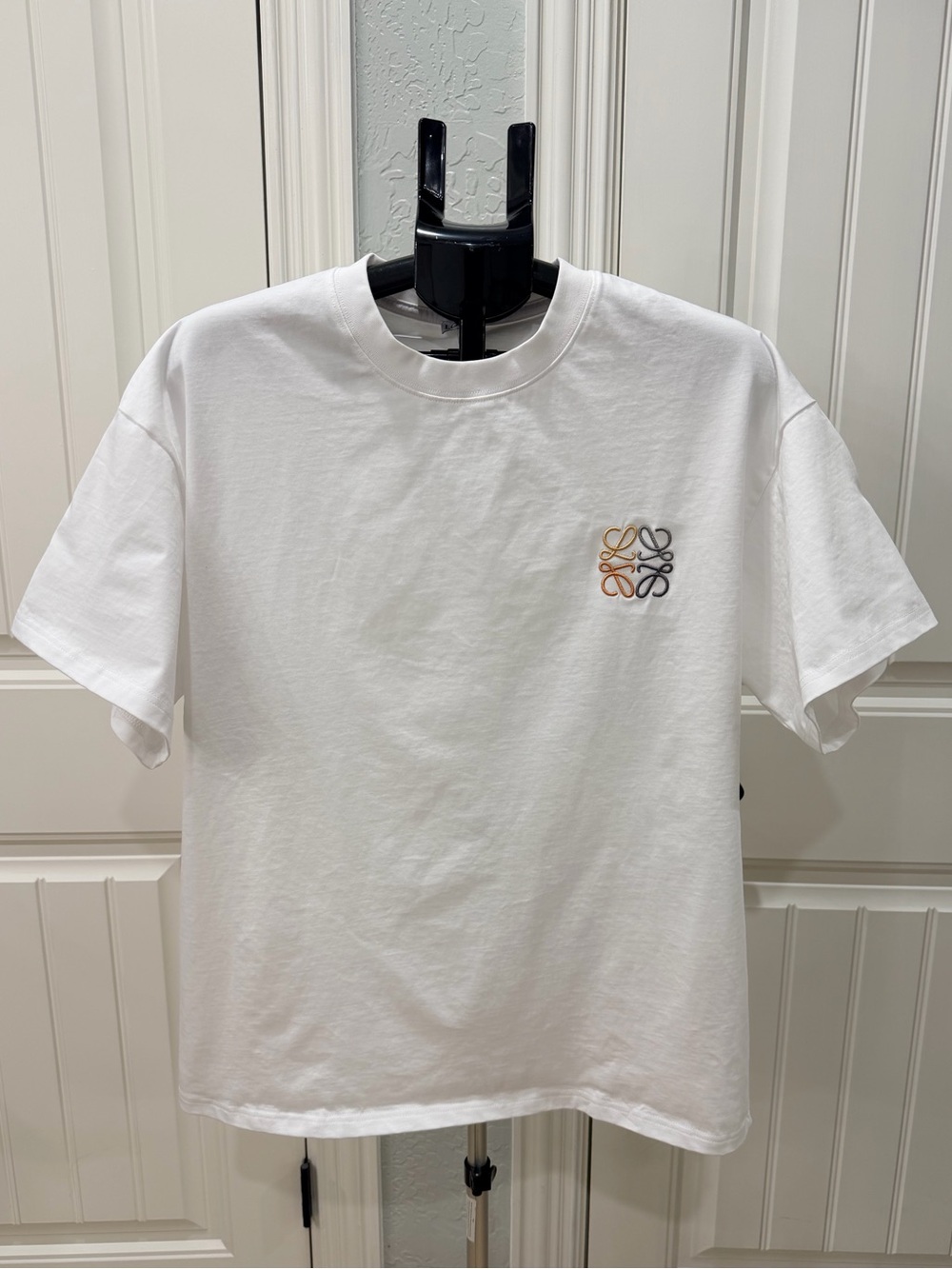 Loewe White Crewneck T-Shirt with Small Multicolor Anagram